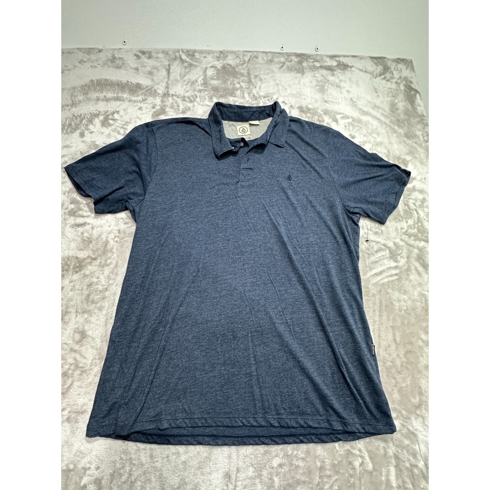 Volcom Polo Shirt Men's Size 2XL XXL Blue Short Sleeve Collared Logo Cotton EUC